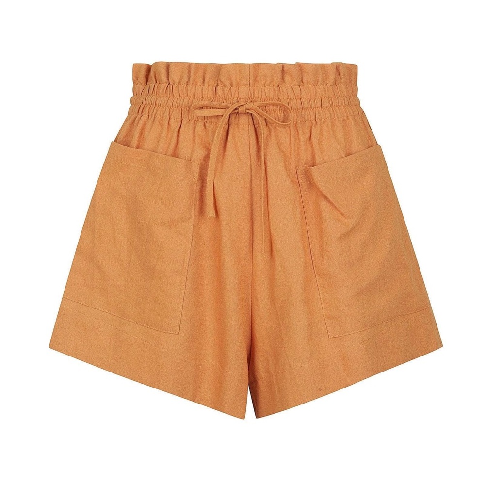 Charlie Holiday High Waist Paperbag Shorts in Peach